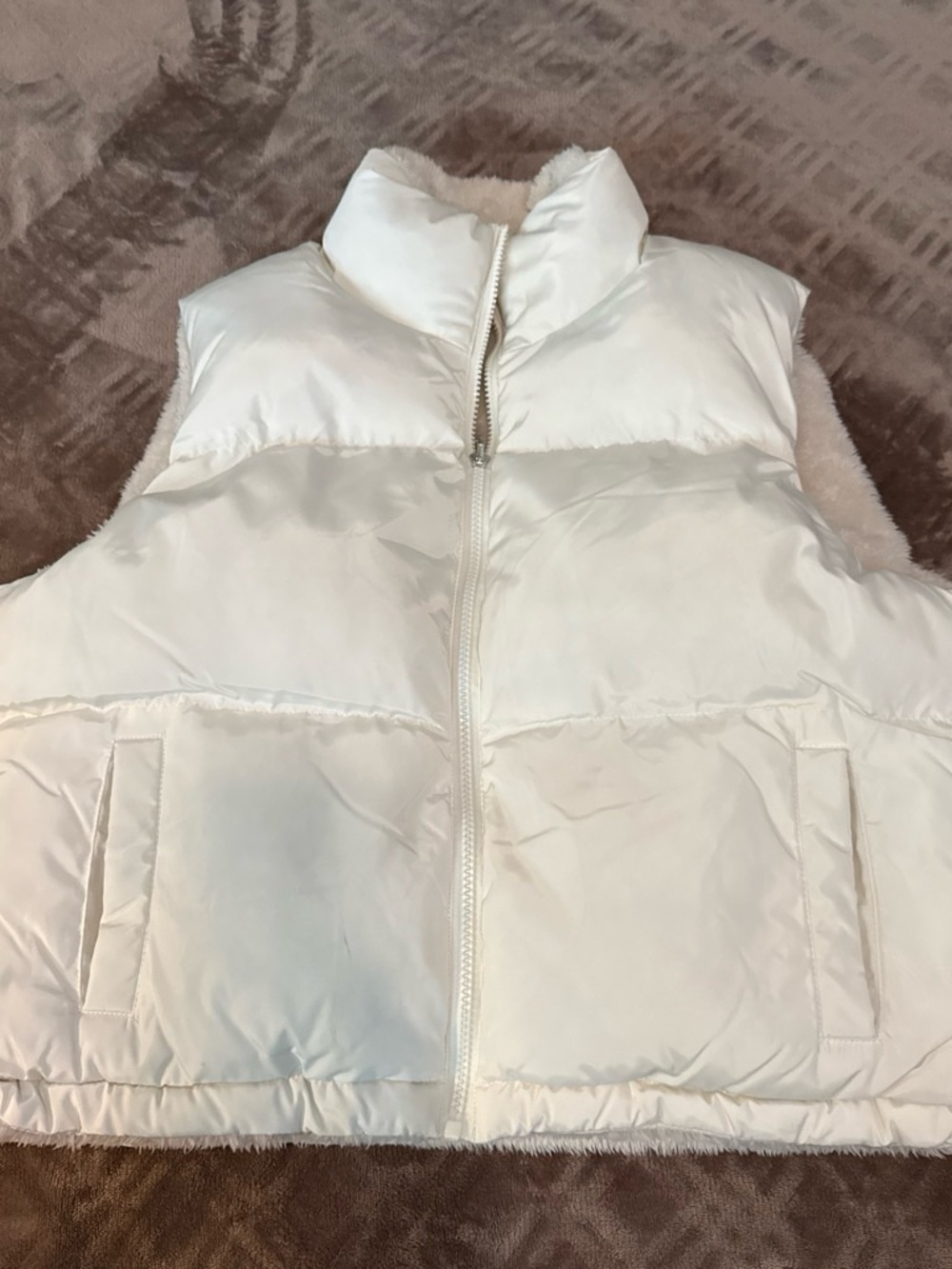 Charlotte Russe Cream White Puffer Vest with Sherpa Trim